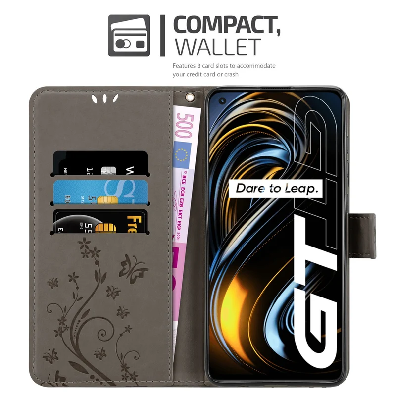 Cadorabo Hülle kompatibel mit Realme GT / GT Neo 2T / Q3 PRO Schutzhülle im Blumen Design mit Magnetverschluss, Standfunktion und Kartenfächern