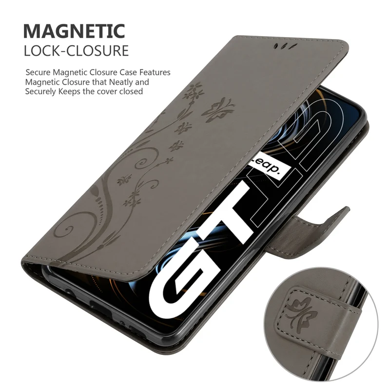 Cadorabo Hülle kompatibel mit Realme GT / GT Neo 2T / Q3 PRO Schutzhülle im Blumen Design mit Magnetverschluss, Standfunktion und Kartenfächern