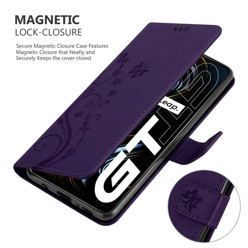 Cadorabo Hülle kompatibel mit Realme GT / GT Neo 2T / Q3 PRO Schutzhülle im Blumen Design mit Magnetverschluss, Standfunktion und Kartenfächern