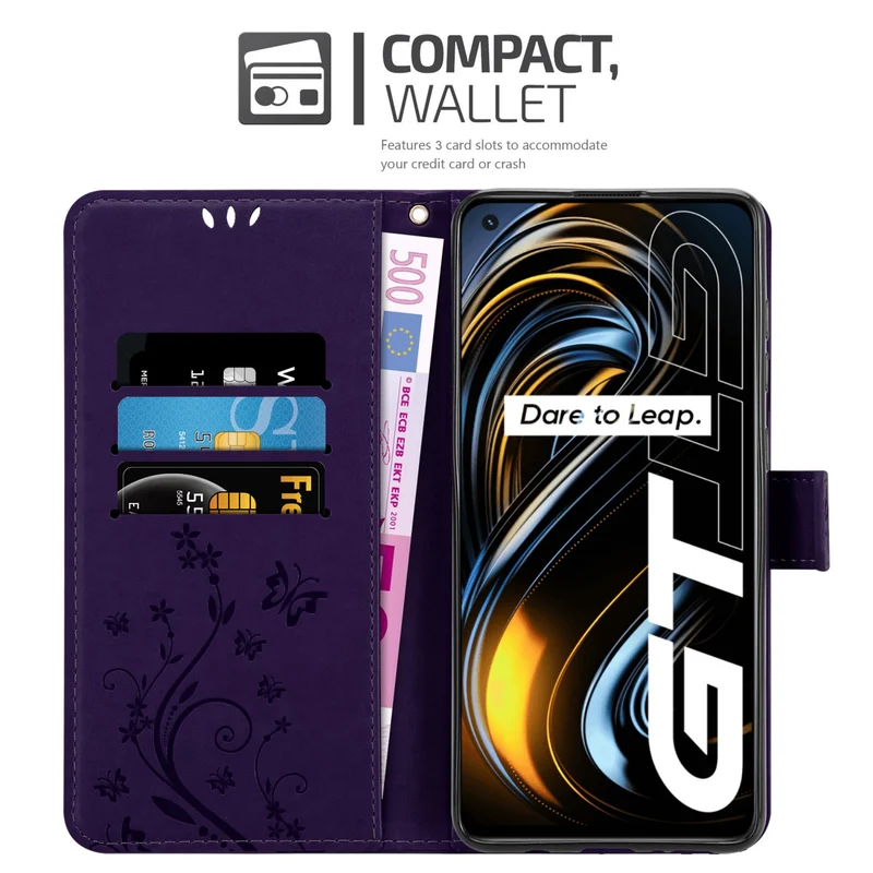 Cadorabo Hülle kompatibel mit Realme GT / GT Neo 2T / Q3 PRO Schutzhülle im Blumen Design mit Magnetverschluss, Standfunktion und Kartenfächern