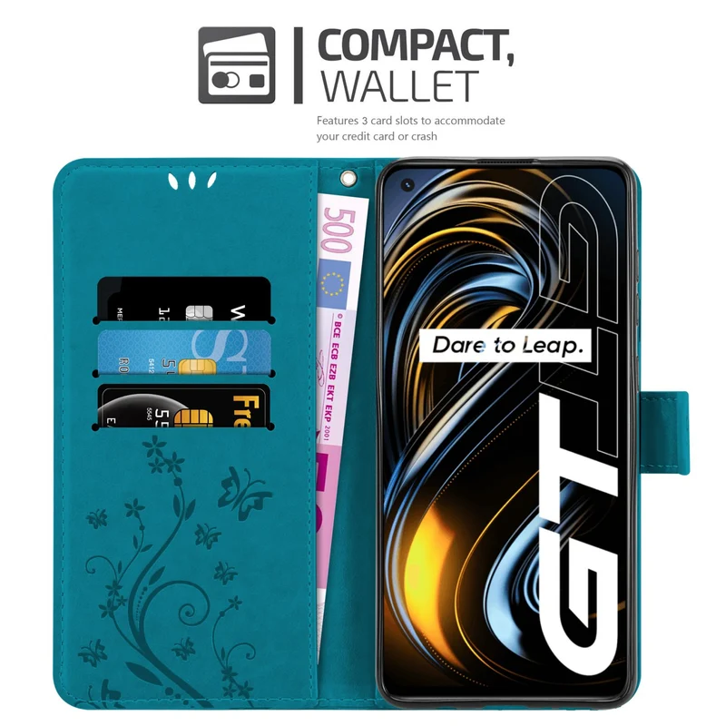 Cadorabo Hülle kompatibel mit Realme GT / GT Neo 2T / Q3 PRO Schutzhülle im Blumen Design mit Magnetverschluss, Standfunktion und Kartenfächern