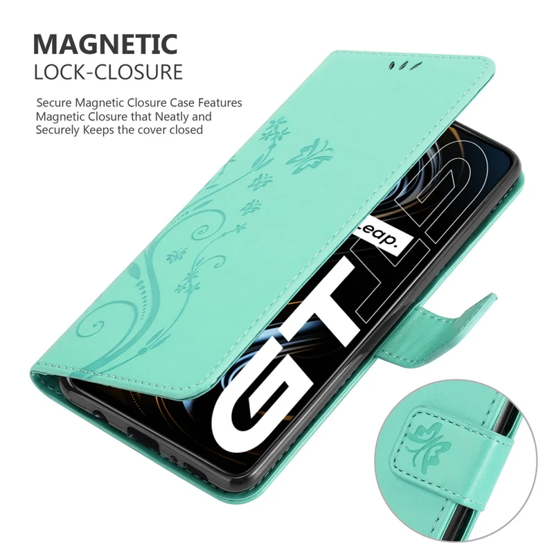 Cadorabo Hülle kompatibel mit Realme GT / GT Neo 2T / Q3 PRO Schutzhülle im Blumen Design mit Magnetverschluss, Standfunktion und Kartenfächern