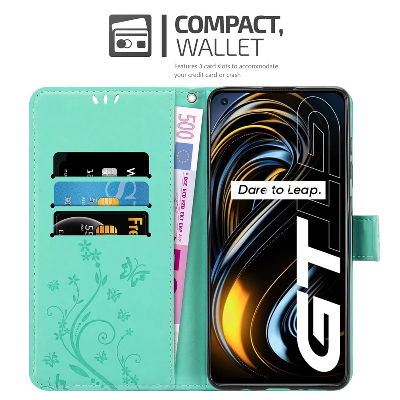 Cadorabo Hülle kompatibel mit Realme GT / GT Neo 2T / Q3 PRO Schutzhülle im Blumen Design mit Magnetverschluss, Standfunktion und Kartenfächern