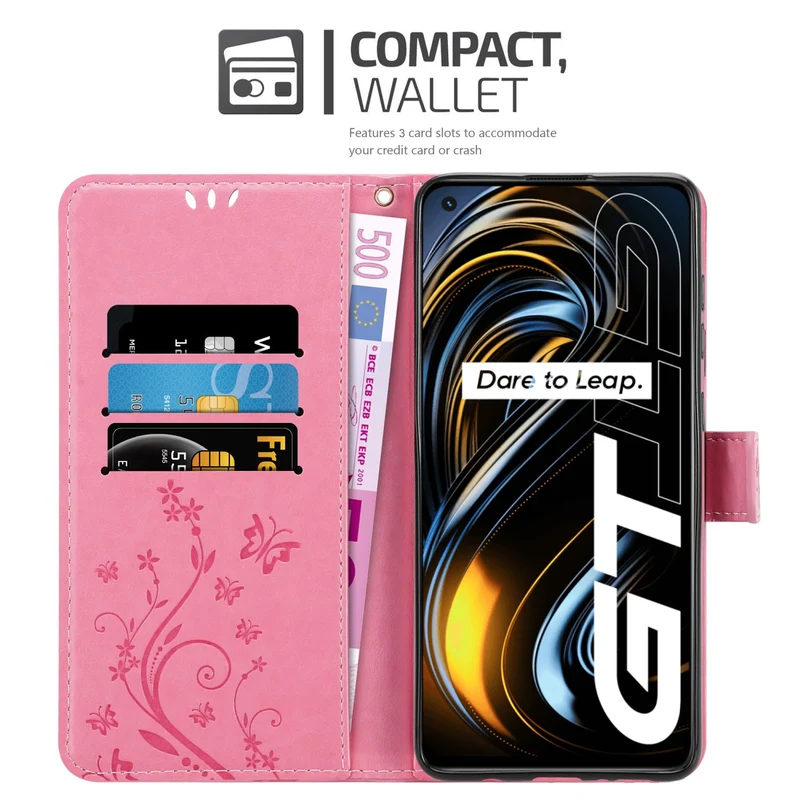 Cadorabo Hülle kompatibel mit Realme GT / GT Neo 2T / Q3 PRO Schutzhülle im Blumen Design mit Magnetverschluss, Standfunktion und Kartenfächern