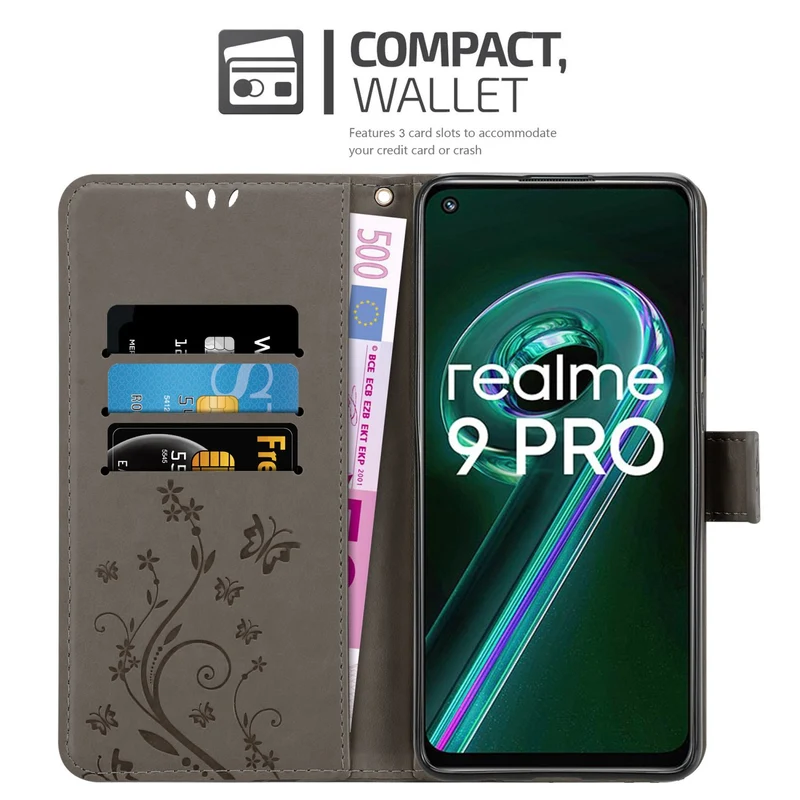 Cadorabo Hülle kompatibel mit Realme 9 5G / 9 PRO / V25 / Q5 / OnePlus Nord CE 2 LITE 5G Schutzhülle im Blumen Design mit Magnetverschluss, Standfunktion und Kartenfächern