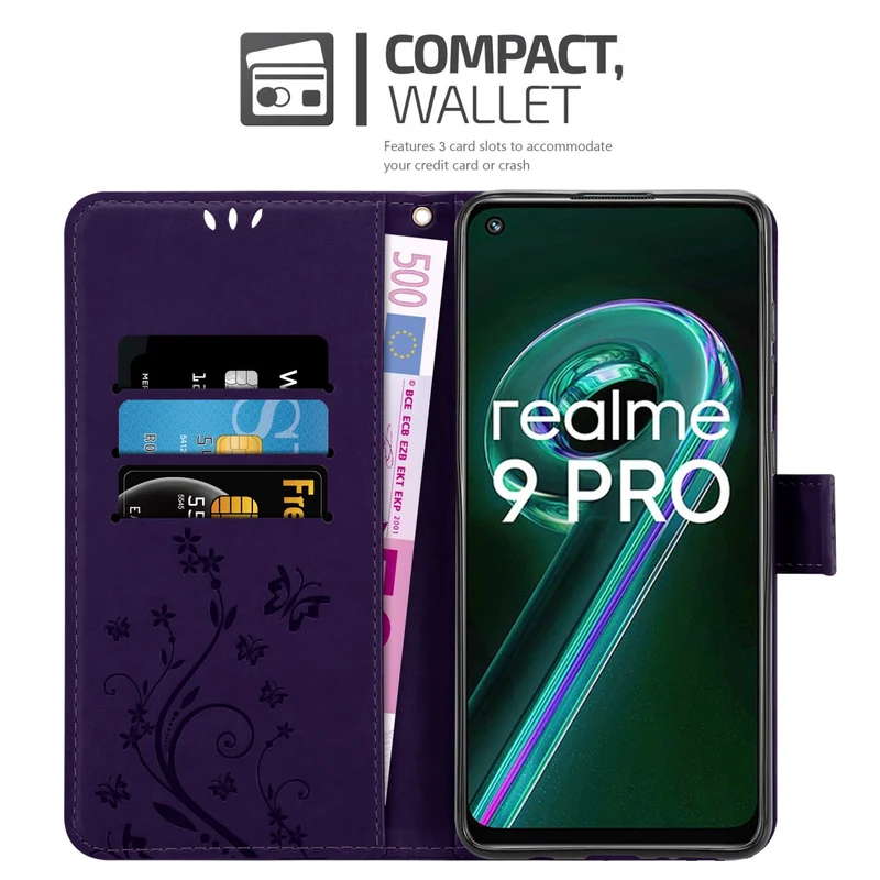 Cadorabo Hülle kompatibel mit Realme 9 5G / 9 PRO / V25 / Q5 / OnePlus Nord CE 2 LITE 5G Schutzhülle im Blumen Design mit Magnetverschluss, Standfunktion und Kartenfächern