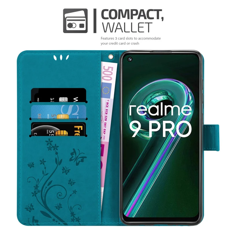 Cadorabo Hülle kompatibel mit Realme 9 5G / 9 PRO / V25 / Q5 / OnePlus Nord CE 2 LITE 5G Schutzhülle im Blumen Design mit Magnetverschluss, Standfunktion und Kartenfächern
