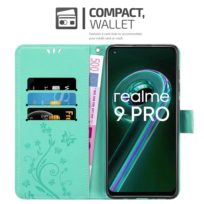 Cadorabo Hülle kompatibel mit Realme 9 5G / 9 PRO / V25 / Q5 / OnePlus Nord CE 2 LITE 5G Schutzhülle im Blumen Design mit Magnetverschluss, Standfunktion und Kartenfächern