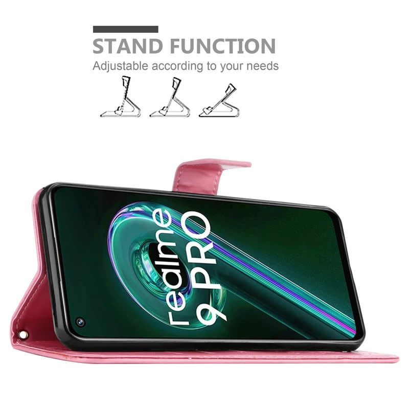 Cadorabo Hülle kompatibel mit Realme 9 5G / 9 PRO / V25 / Q5 / OnePlus Nord CE 2 LITE 5G Schutzhülle im Blumen Design mit Magnetverschluss, Standfunktion und Kartenfächern