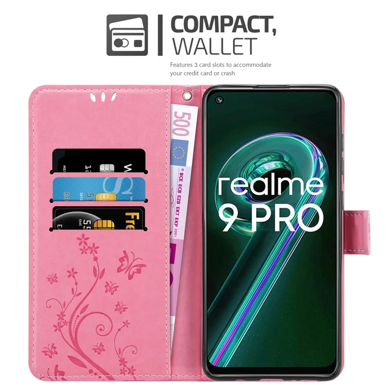Cadorabo Hülle kompatibel mit Realme 9 5G / 9 PRO / V25 / Q5 / OnePlus Nord CE 2 LITE 5G Schutzhülle im Blumen Design mit Magnetverschluss, Standfunktion und Kartenfächern