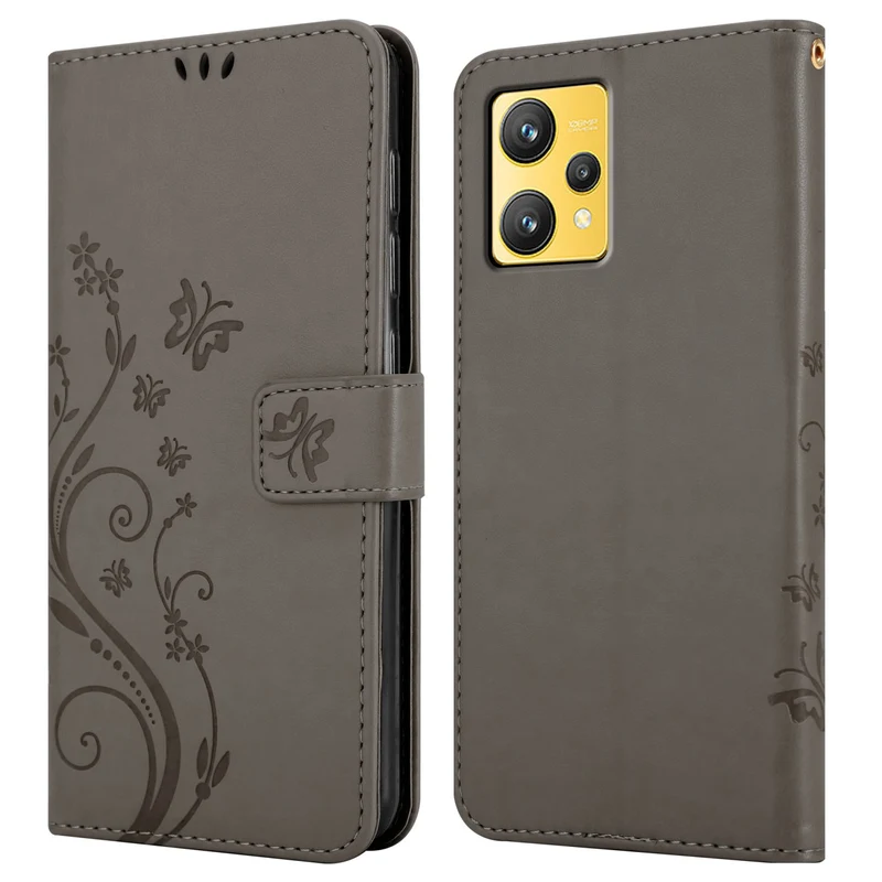Cadorabo Hülle kompatibel mit Realme 9 4G / 9 PRO+ Schutzhülle im Blumen Design mit Magnetverschluss, Standfunktion und Kartenfächern