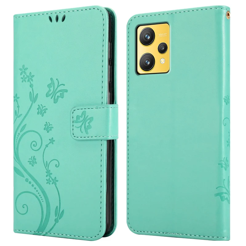 Cadorabo Hülle kompatibel mit Realme 9 4G / 9 PRO+ Schutzhülle im Blumen Design mit Magnetverschluss, Standfunktion und Kartenfächern