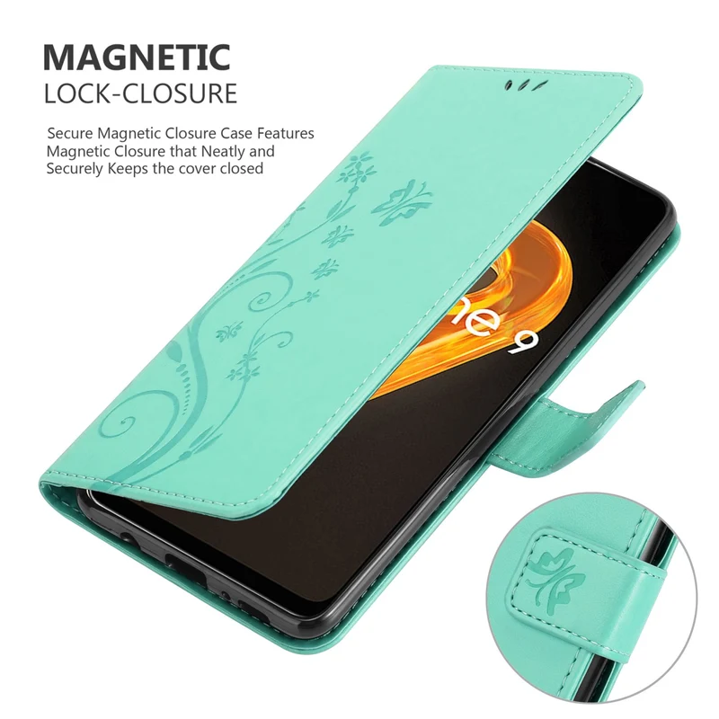 Cadorabo Hülle kompatibel mit Realme 9 4G / 9 PRO+ Schutzhülle im Blumen Design mit Magnetverschluss, Standfunktion und Kartenfächern