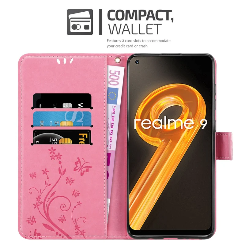 Cadorabo Hülle kompatibel mit Realme 9 4G / 9 PRO+ Schutzhülle im Blumen Design mit Magnetverschluss, Standfunktion und Kartenfächern