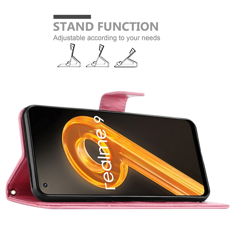 Cadorabo Hülle kompatibel mit Realme 9 4G / 9 PRO+ Schutzhülle im Blumen Design mit Magnetverschluss, Standfunktion und Kartenfächern