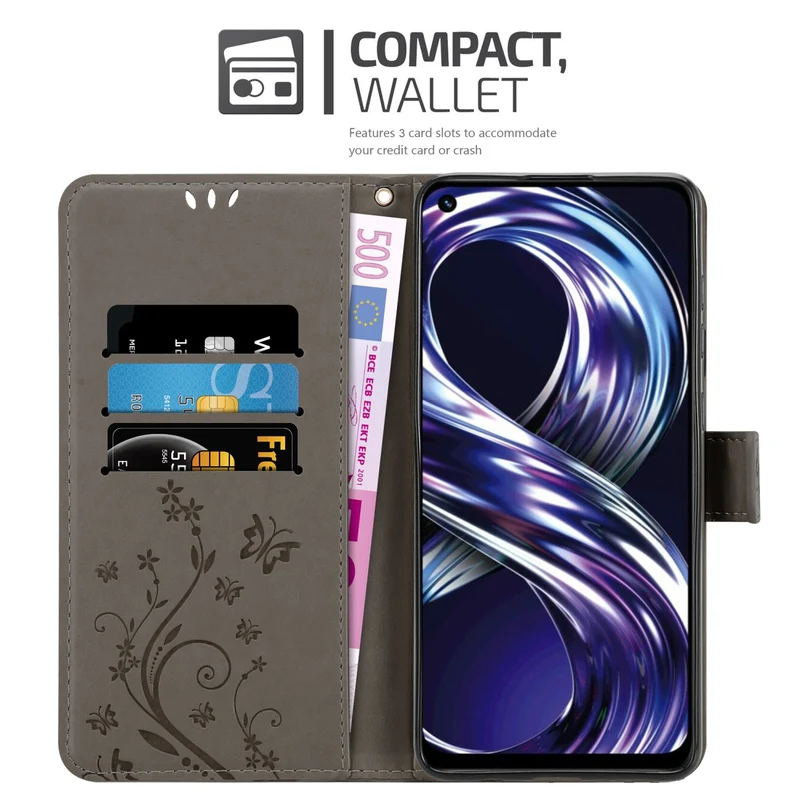 Cadorabo Hülle kompatibel mit Realme 8i / Narzo 50 4G Schutzhülle im Blumen Design mit Magnetverschluss, Standfunktion und Kartenfächern