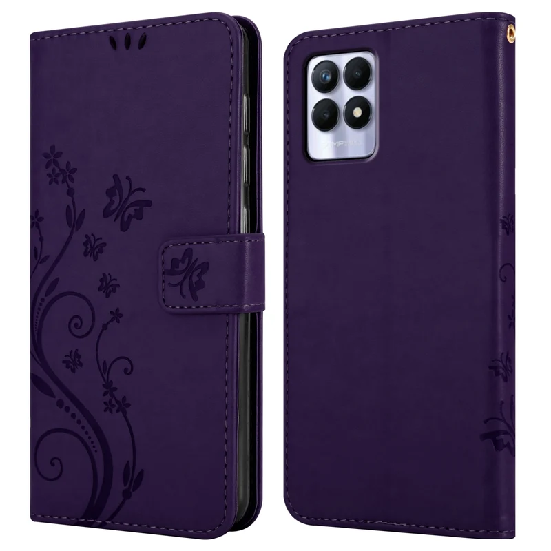 Cadorabo Hülle kompatibel mit Realme 8i / Narzo 50 4G Schutzhülle im Blumen Design mit Magnetverschluss, Standfunktion und Kartenfächern