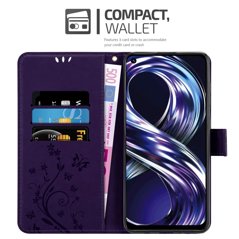 Cadorabo Hülle kompatibel mit Realme 8i / Narzo 50 4G Schutzhülle im Blumen Design mit Magnetverschluss, Standfunktion und Kartenfächern