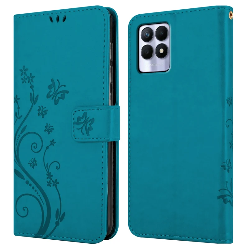 Cadorabo Hülle kompatibel mit Realme 8i / Narzo 50 4G Schutzhülle im Blumen Design mit Magnetverschluss, Standfunktion und Kartenfächern