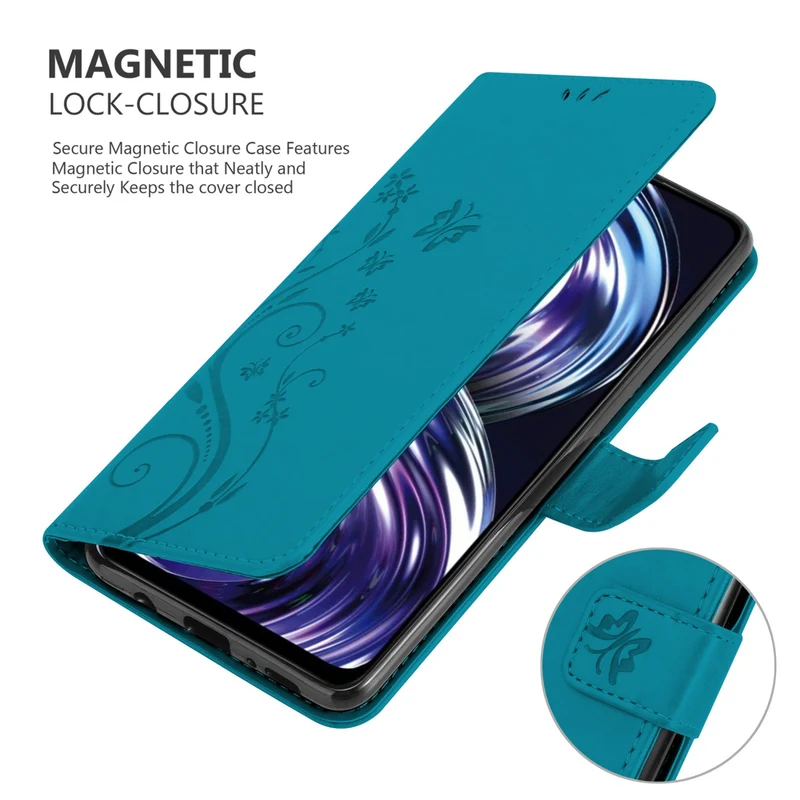Cadorabo Hülle kompatibel mit Realme 8i / Narzo 50 4G Schutzhülle im Blumen Design mit Magnetverschluss, Standfunktion und Kartenfächern