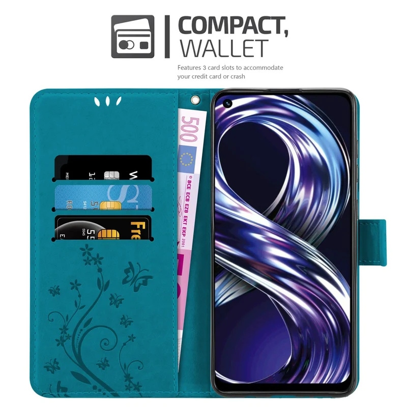 Cadorabo Hülle kompatibel mit Realme 8i / Narzo 50 4G Schutzhülle im Blumen Design mit Magnetverschluss, Standfunktion und Kartenfächern