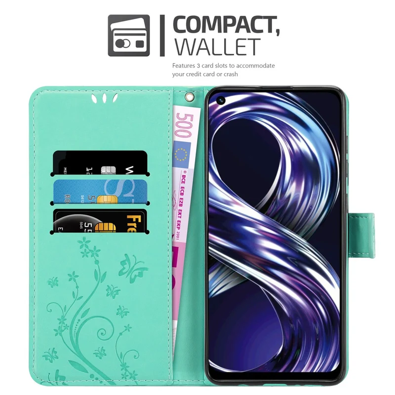 Cadorabo Hülle kompatibel mit Realme 8i / Narzo 50 4G Schutzhülle im Blumen Design mit Magnetverschluss, Standfunktion und Kartenfächern