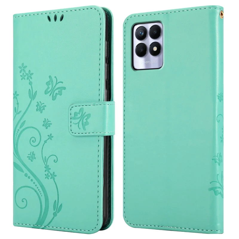 Cadorabo Hülle kompatibel mit Realme 8i / Narzo 50 4G Schutzhülle im Blumen Design mit Magnetverschluss, Standfunktion und Kartenfächern