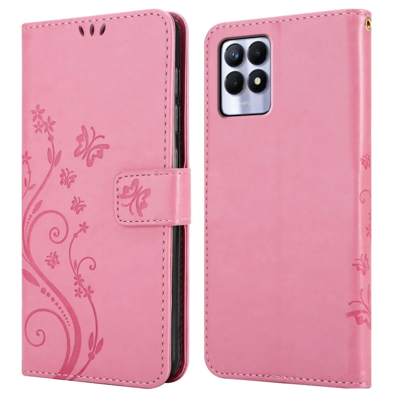 Cadorabo Hülle kompatibel mit Realme 8i / Narzo 50 4G Schutzhülle im Blumen Design mit Magnetverschluss, Standfunktion und Kartenfächern