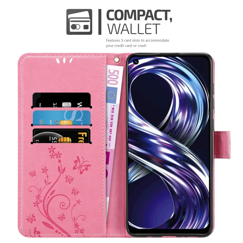 Cadorabo Hülle kompatibel mit Realme 8i / Narzo 50 4G Schutzhülle im Blumen Design mit Magnetverschluss, Standfunktion und Kartenfächern