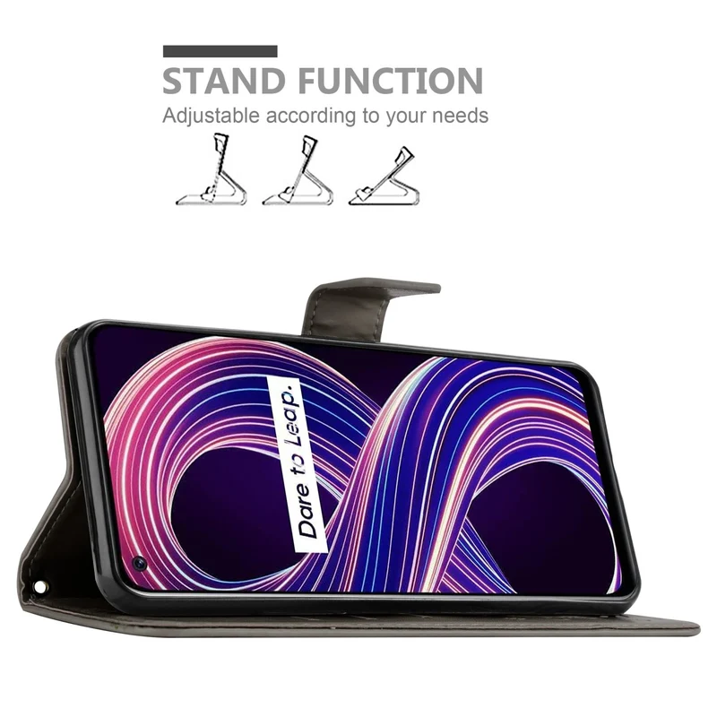 Cadorabo Hülle kompatibel mit Realme 8 5G / V13 / Q3 / Q3i / Narzo 30 5G Schutzhülle im Blumen Design mit Magnetverschluss, Standfunktion und Kartenfächern