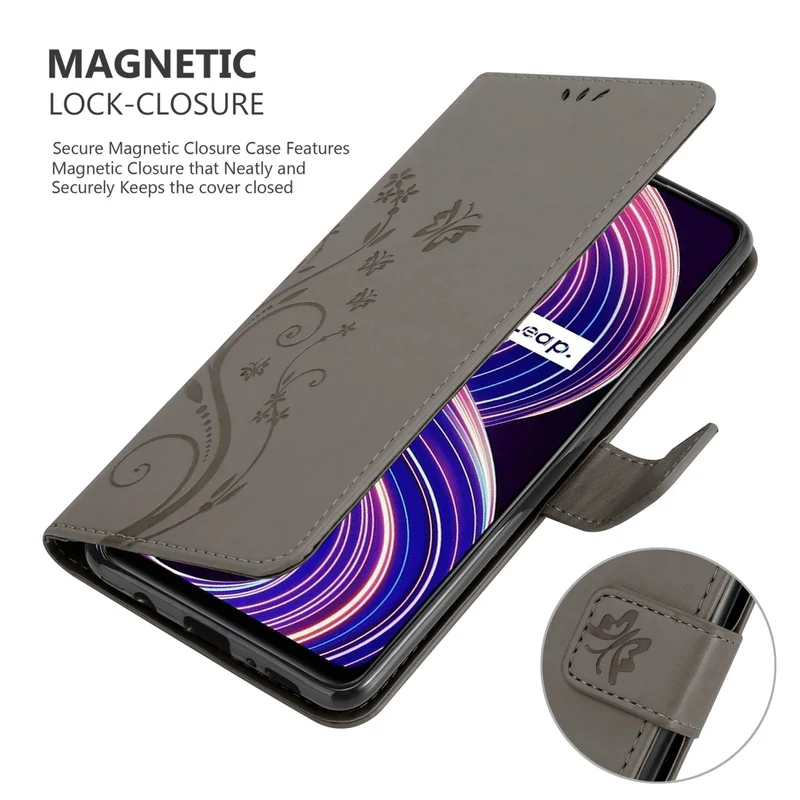 Cadorabo Hülle kompatibel mit Realme 8 5G / V13 / Q3 / Q3i / Narzo 30 5G Schutzhülle im Blumen Design mit Magnetverschluss, Standfunktion und Kartenfächern