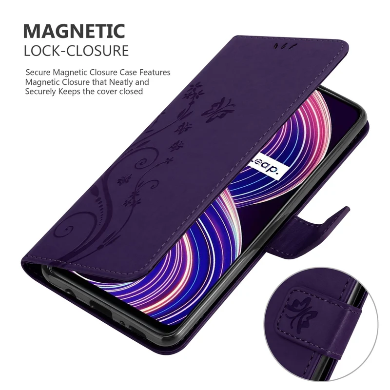 Cadorabo Hülle kompatibel mit Realme 8 5G / V13 / Q3 / Q3i / Narzo 30 5G Schutzhülle im Blumen Design mit Magnetverschluss, Standfunktion und Kartenfächern