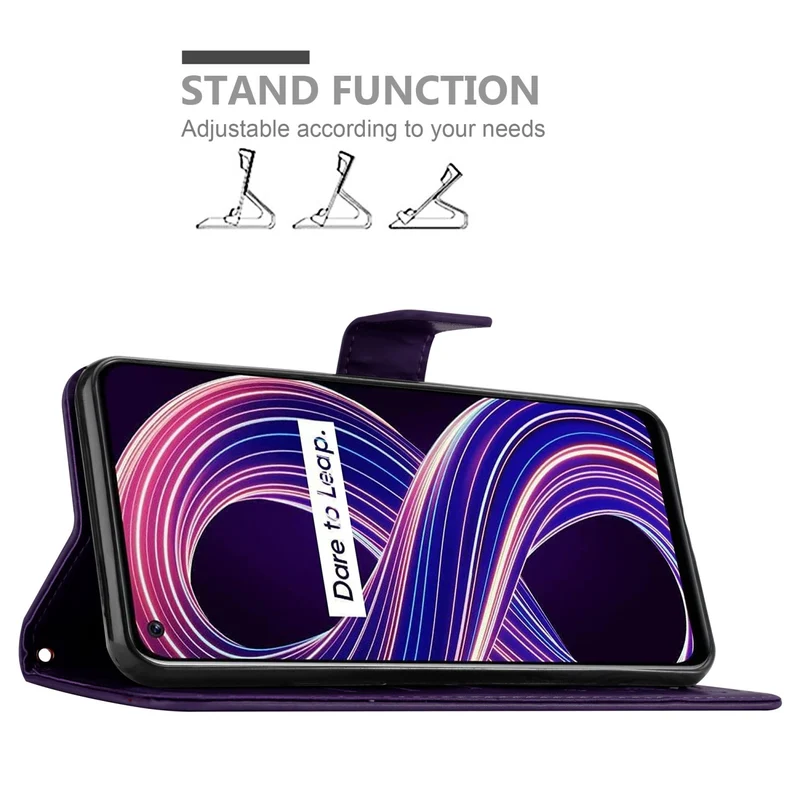 Cadorabo Hülle kompatibel mit Realme 8 5G / V13 / Q3 / Q3i / Narzo 30 5G Schutzhülle im Blumen Design mit Magnetverschluss, Standfunktion und Kartenfächern