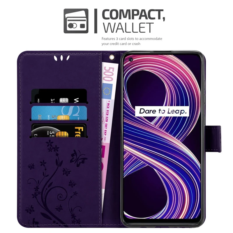 Cadorabo Hülle kompatibel mit Realme 8 5G / V13 / Q3 / Q3i / Narzo 30 5G Schutzhülle im Blumen Design mit Magnetverschluss, Standfunktion und Kartenfächern