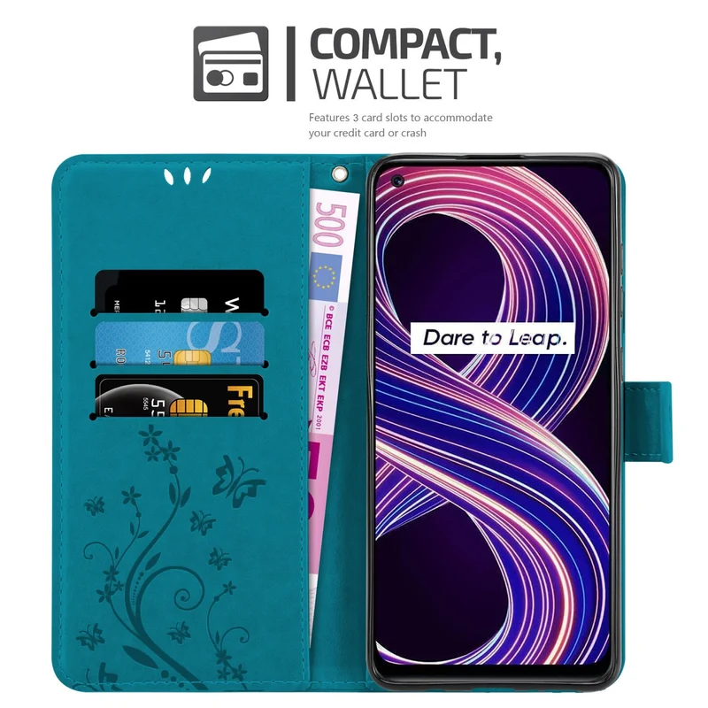 Cadorabo Hülle kompatibel mit Realme 8 5G / V13 / Q3 / Q3i / Narzo 30 5G Schutzhülle im Blumen Design mit Magnetverschluss, Standfunktion und Kartenfächern