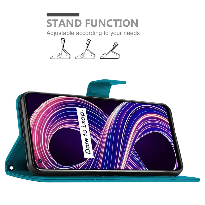 Cadorabo Hülle kompatibel mit Realme 8 5G / V13 / Q3 / Q3i / Narzo 30 5G Schutzhülle im Blumen Design mit Magnetverschluss, Standfunktion und Kartenfächern