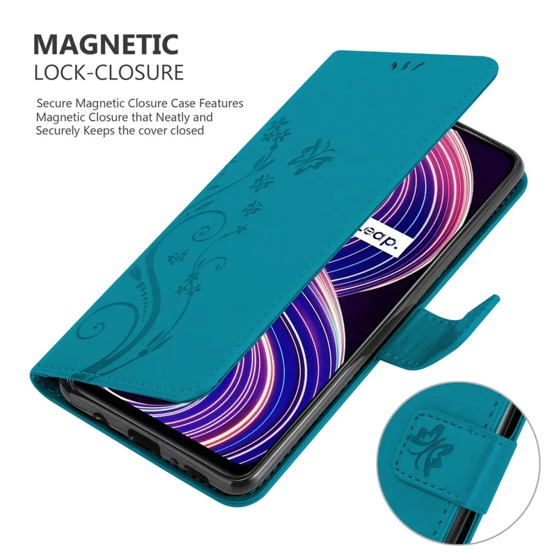 Cadorabo Hülle kompatibel mit Realme 8 5G / V13 / Q3 / Q3i / Narzo 30 5G Schutzhülle im Blumen Design mit Magnetverschluss, Standfunktion und Kartenfächern