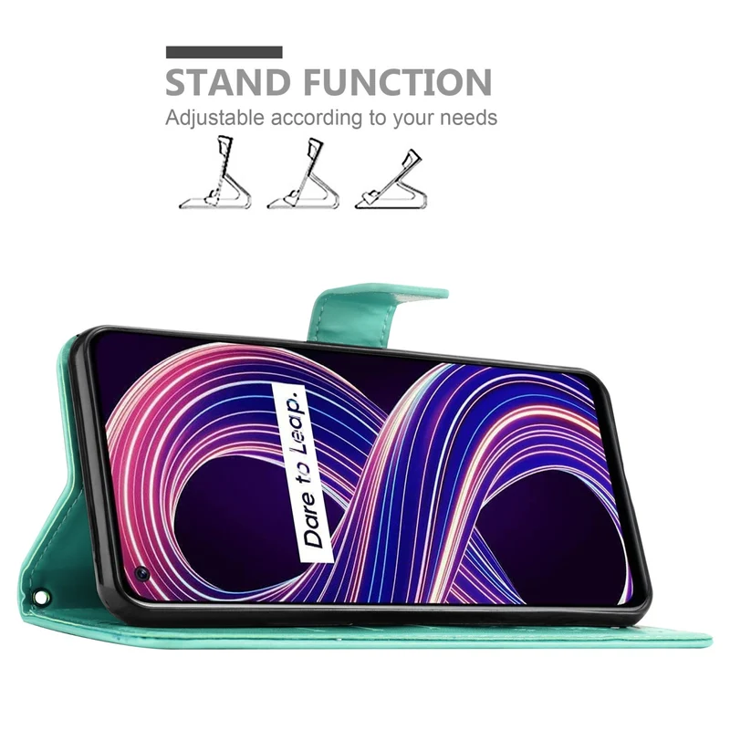 Cadorabo Hülle kompatibel mit Realme 8 5G / V13 / Q3 / Q3i / Narzo 30 5G Schutzhülle im Blumen Design mit Magnetverschluss, Standfunktion und Kartenfächern