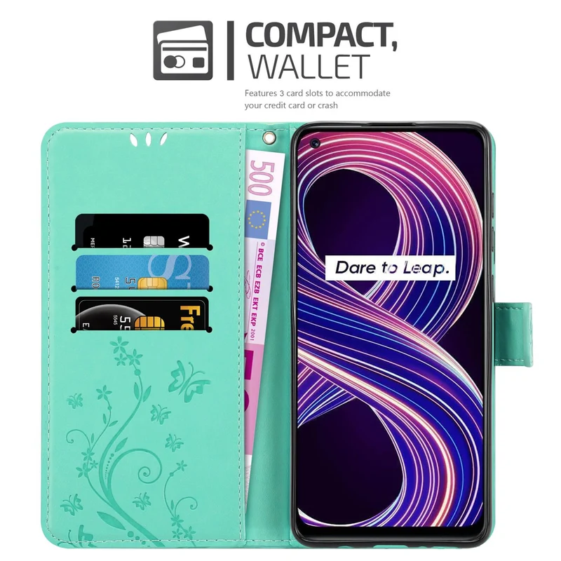 Cadorabo Hülle kompatibel mit Realme 8 5G / V13 / Q3 / Q3i / Narzo 30 5G Schutzhülle im Blumen Design mit Magnetverschluss, Standfunktion und Kartenfächern