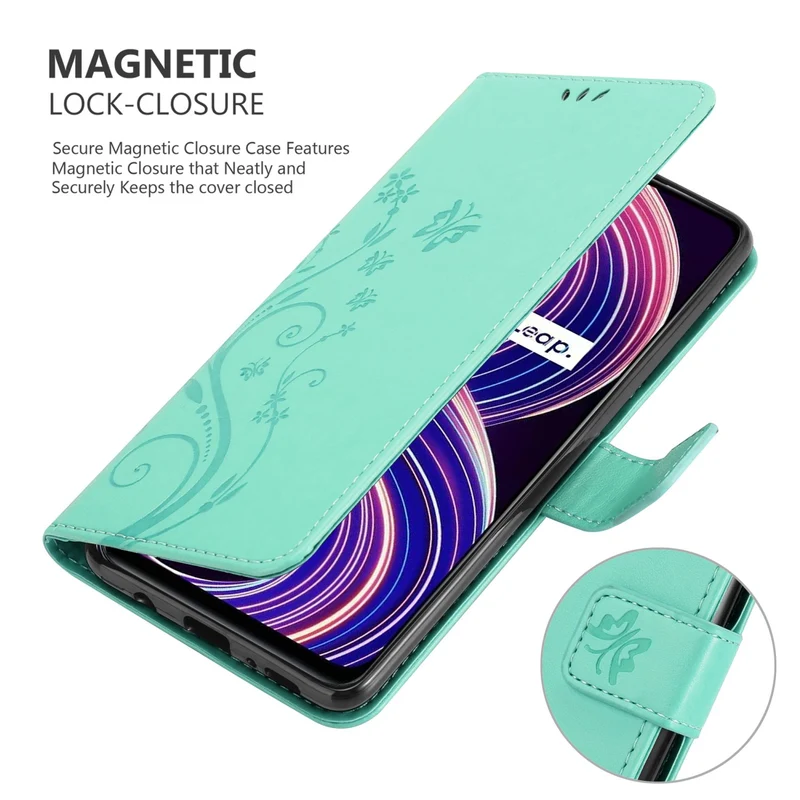 Cadorabo Hülle kompatibel mit Realme 8 5G / V13 / Q3 / Q3i / Narzo 30 5G Schutzhülle im Blumen Design mit Magnetverschluss, Standfunktion und Kartenfächern