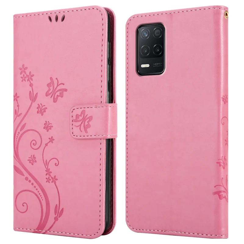 Cadorabo Hülle kompatibel mit Realme 8 5G / V13 / Q3 / Q3i / Narzo 30 5G Schutzhülle im Blumen Design mit Magnetverschluss, Standfunktion und Kartenfächern