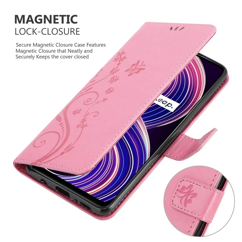 Cadorabo Hülle kompatibel mit Realme 8 5G / V13 / Q3 / Q3i / Narzo 30 5G Schutzhülle im Blumen Design mit Magnetverschluss, Standfunktion und Kartenfächern
