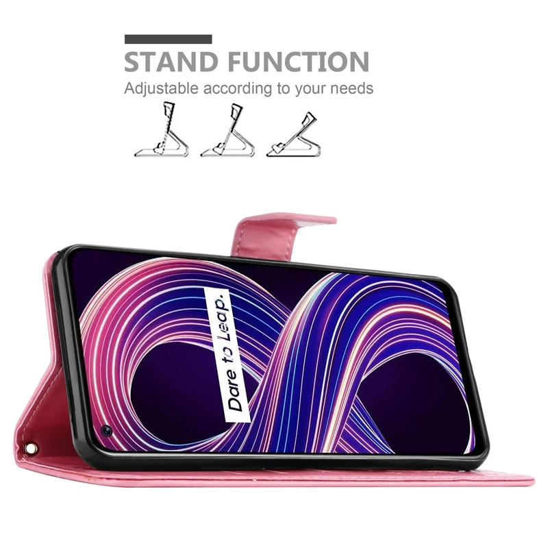 Cadorabo Hülle kompatibel mit Realme 8 5G / V13 / Q3 / Q3i / Narzo 30 5G Schutzhülle im Blumen Design mit Magnetverschluss, Standfunktion und Kartenfächern