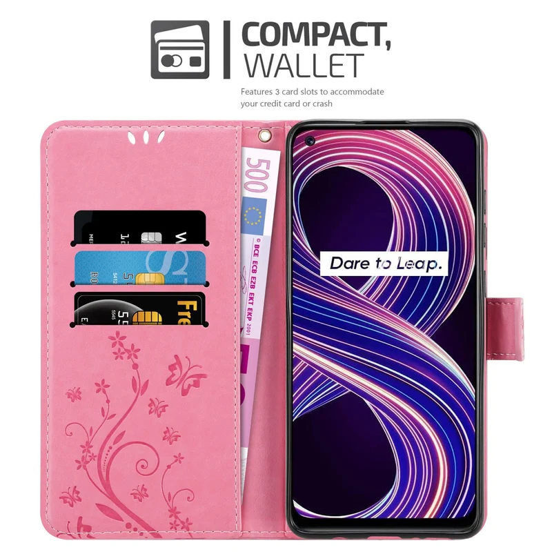 Cadorabo Hülle kompatibel mit Realme 8 5G / V13 / Q3 / Q3i / Narzo 30 5G Schutzhülle im Blumen Design mit Magnetverschluss, Standfunktion und Kartenfächern