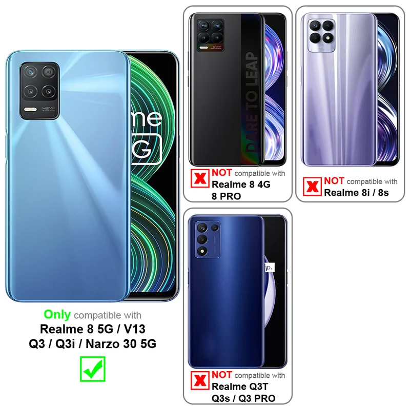 Cadorabo Hülle kompatibel mit Realme 8 5G / V13 / Q3 / Q3i / Narzo 30 5G Schutzhülle im Blumen Design mit Magnetverschluss, Standfunktion und Kartenfächern