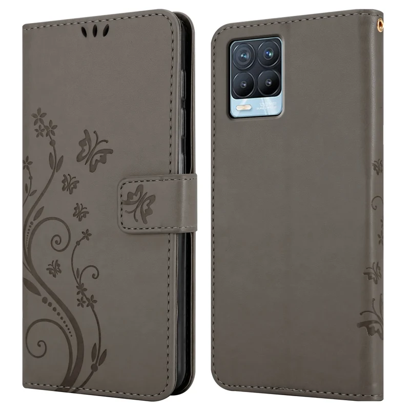 Cadorabo Hülle kompatibel mit Realme 8 4G / 8 PRO Schutzhülle im Blumen Design mit Magnetverschluss, Standfunktion und Kartenfächern