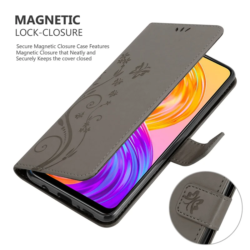 Cadorabo Hülle kompatibel mit Realme 8 4G / 8 PRO Schutzhülle im Blumen Design mit Magnetverschluss, Standfunktion und Kartenfächern