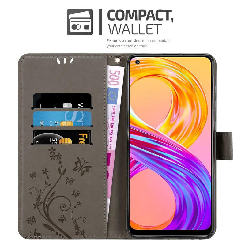 Cadorabo Hülle kompatibel mit Realme 8 4G / 8 PRO Schutzhülle im Blumen Design mit Magnetverschluss, Standfunktion und Kartenfächern