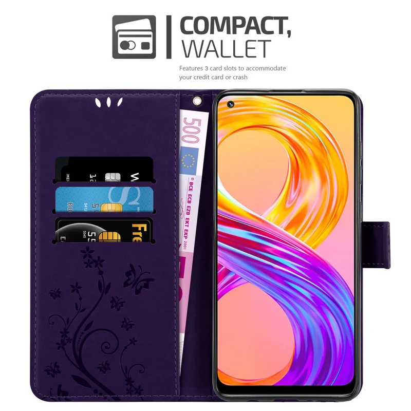 Cadorabo Hülle kompatibel mit Realme 8 4G / 8 PRO Schutzhülle im Blumen Design mit Magnetverschluss, Standfunktion und Kartenfächern