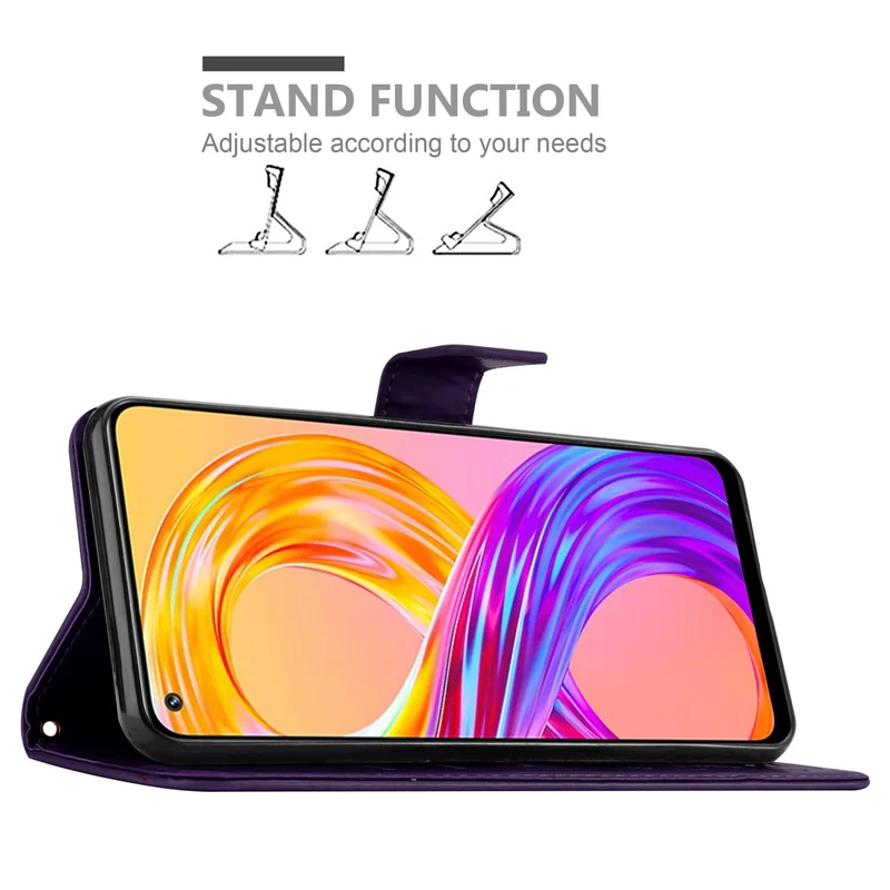 Cadorabo Hülle kompatibel mit Realme 8 4G / 8 PRO Schutzhülle im Blumen Design mit Magnetverschluss, Standfunktion und Kartenfächern